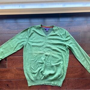 Alan Flusser Men’s Olive V-Neck Sweater Wool Cashmere Blend Size S